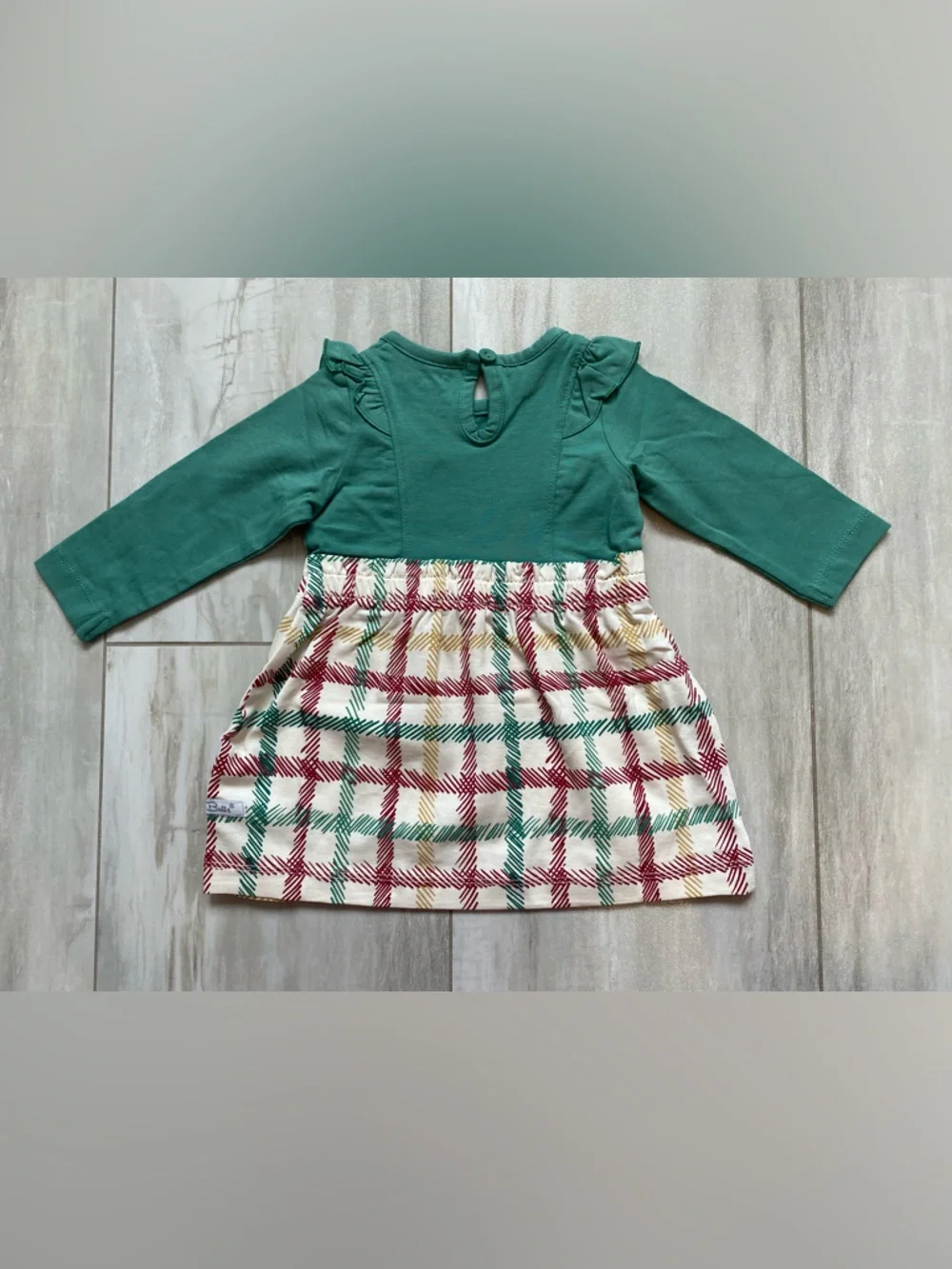 NWT RuffleButts Spruce & Tinsel Checked Plaid Printed Waterfall Dress girls 3-6M